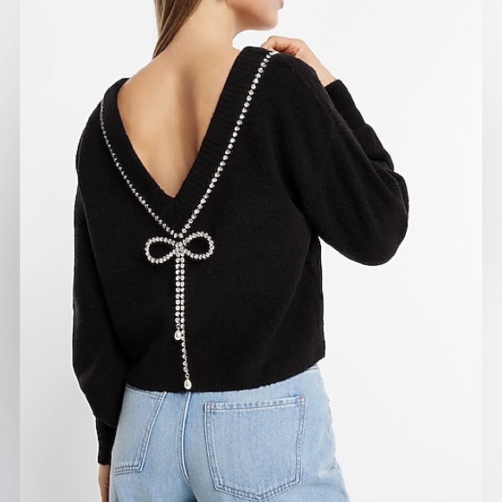 NWT express bow embellished sweater - size XS - black